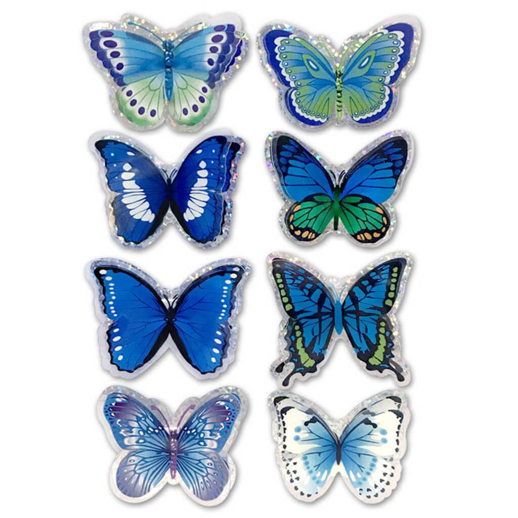 Handmade Stickers 3D Pop-Ups Foil Butterflie Shades Of Blue 12 x 17cm