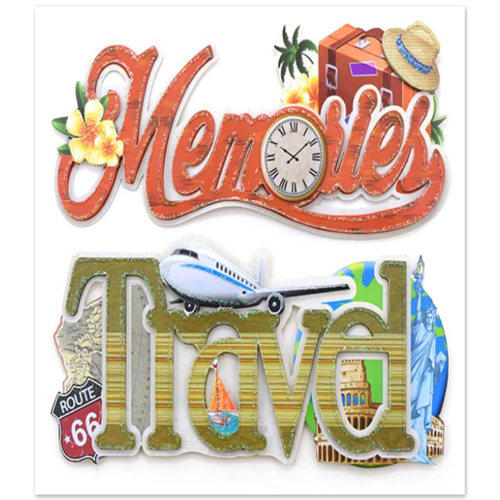 Handmade Sticker 3D Word Art Memories/Travel 6 x 5in