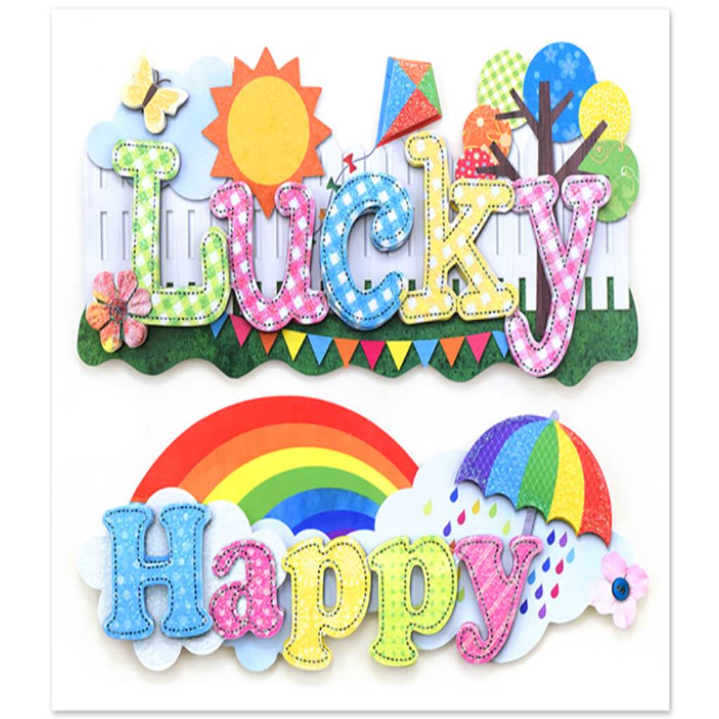 Handmade Sticker 3D Word Art Lucky/Happy 6 x 5in