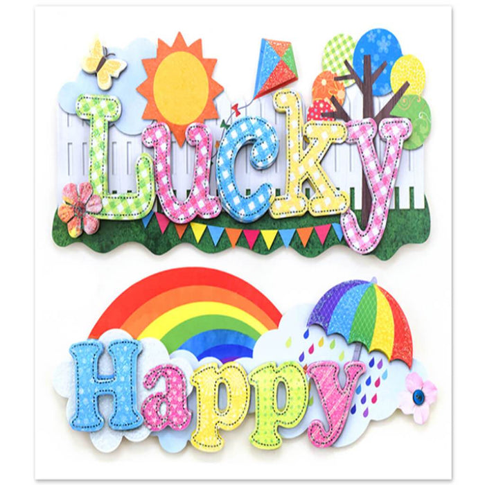 Handmade Sticker 3D Word Art Lucky/Happy 6 x 5in