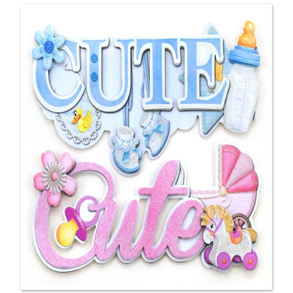 Handmade Sticker 3D Word Art Cute/Cute 6 x 5in