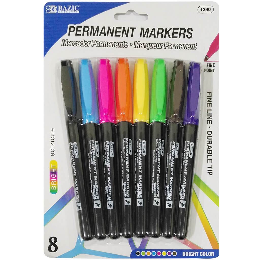 Fancy Colors Fine Tip Permanent Markers with Pocket Clip 8pack