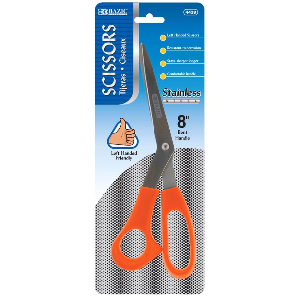 Bazic Left Handed Bent Stainless Steel Scissors 8in