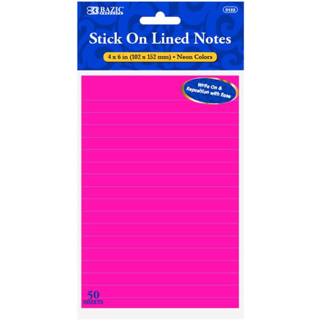 Neon Lined Stick On Notes Assortedcolor 4in x 6in 50ct