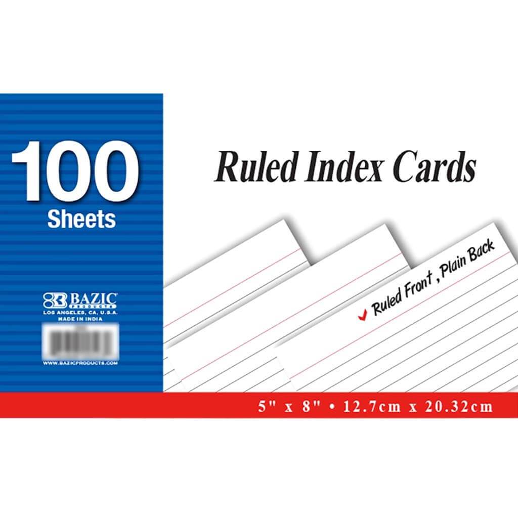 Ruled White Index Card 5in x 8in 100ct