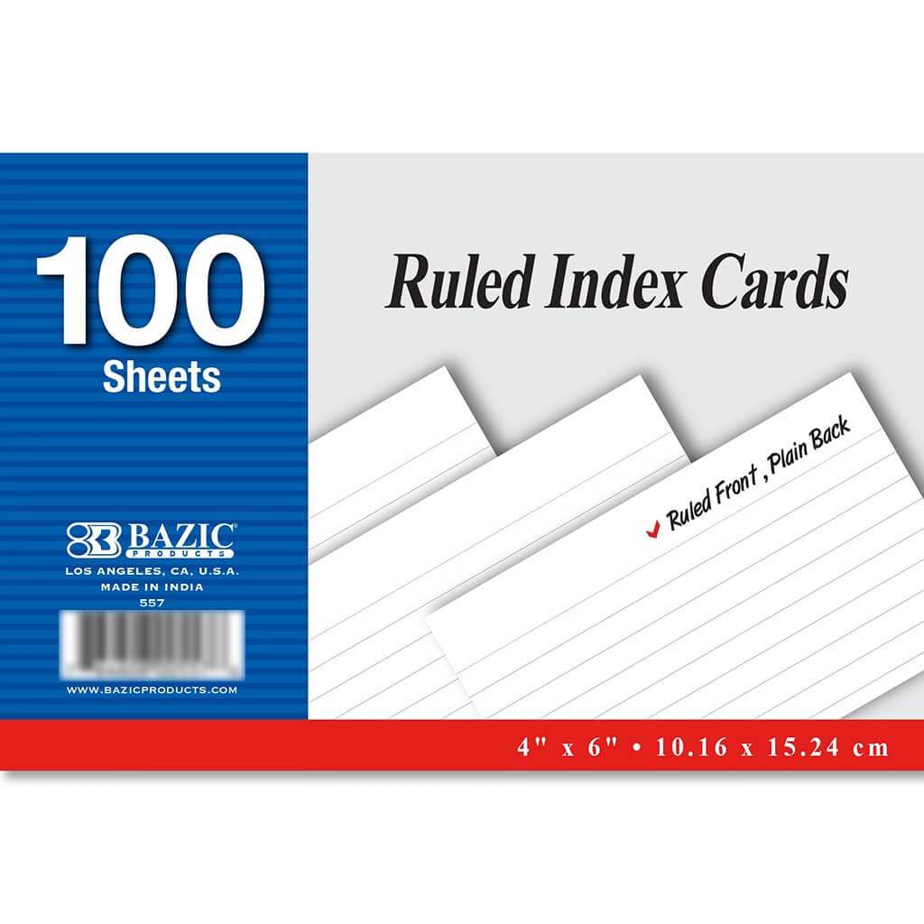 Ruled White Index Card 100ct 4in x 6in