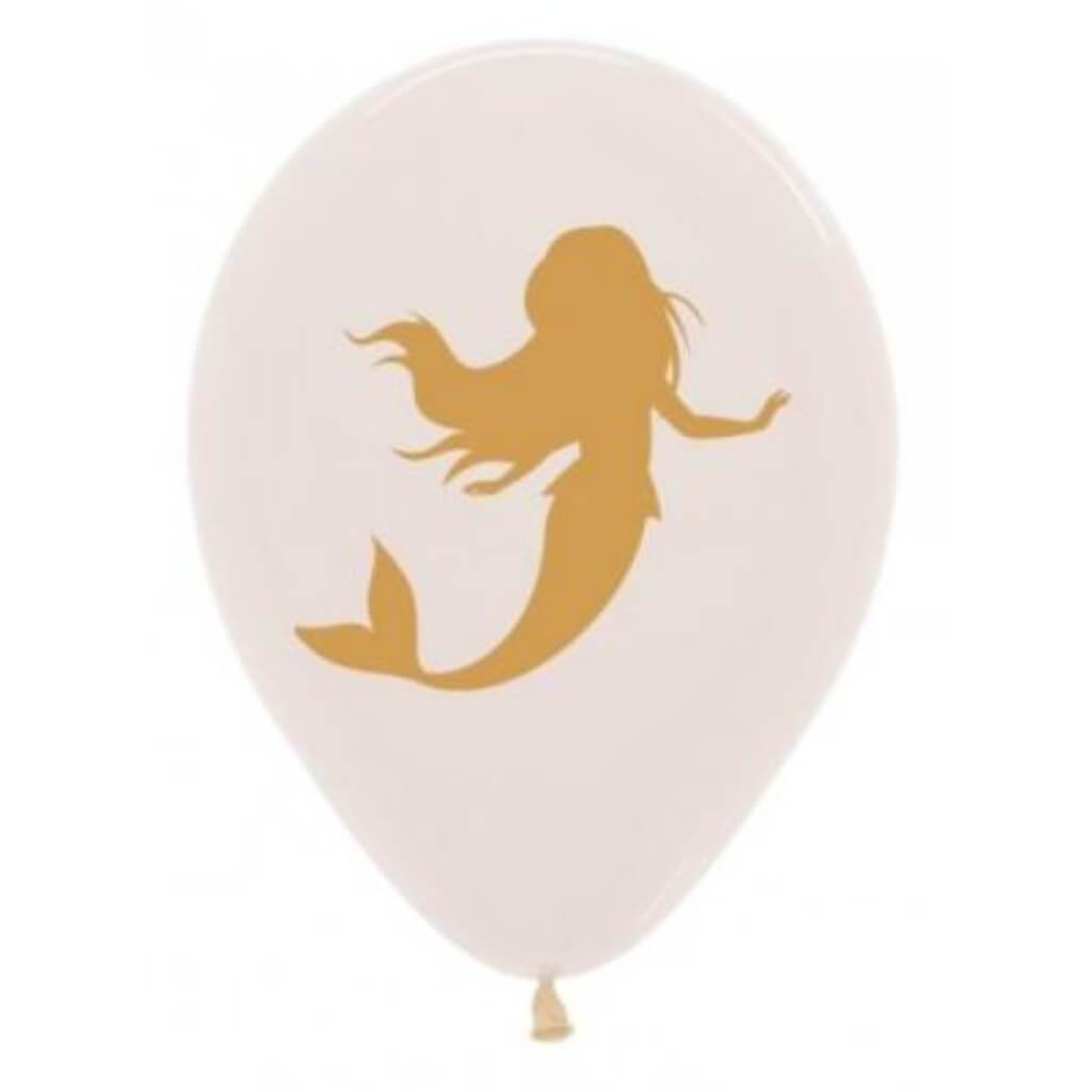 Mermaid Silhouette Latex Balloon 11in Wht/Gld