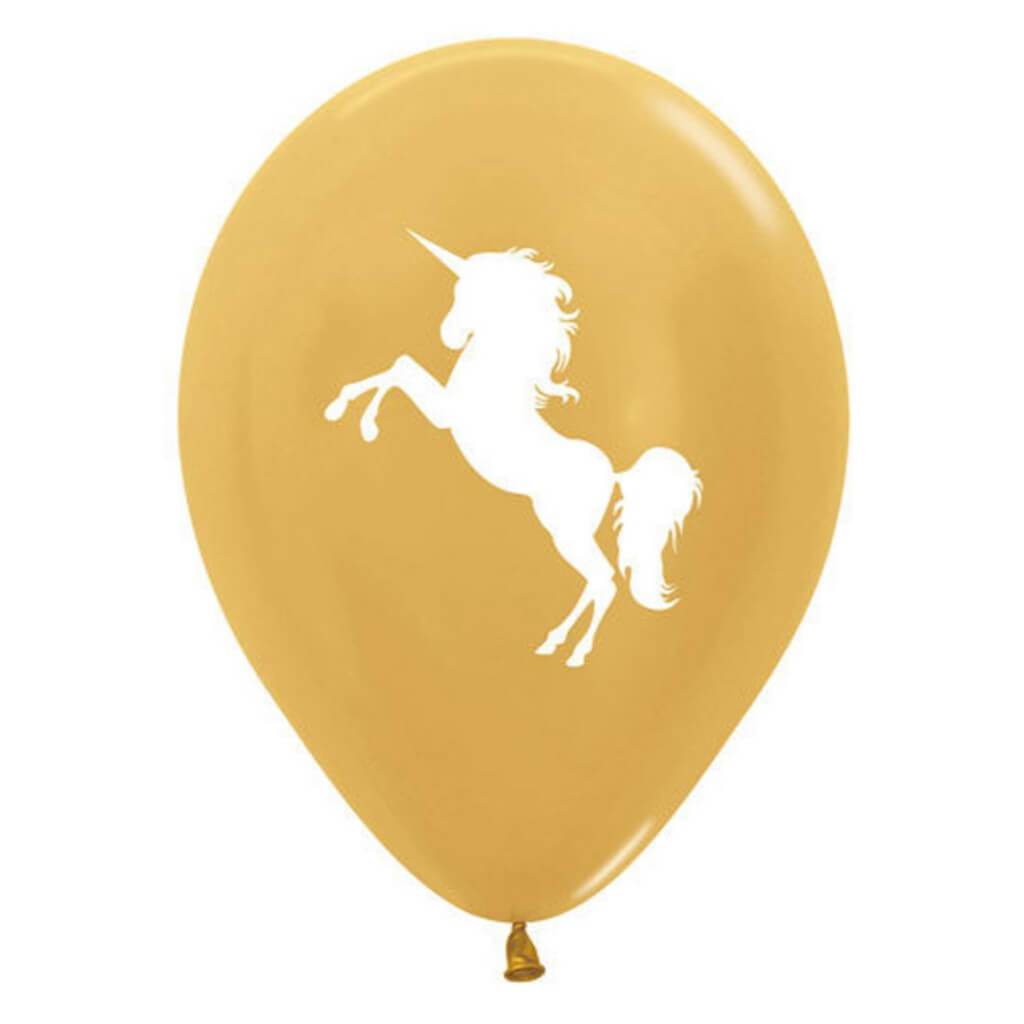 Unicorn Silhouette Latex Balloon 11in Gold/Wht