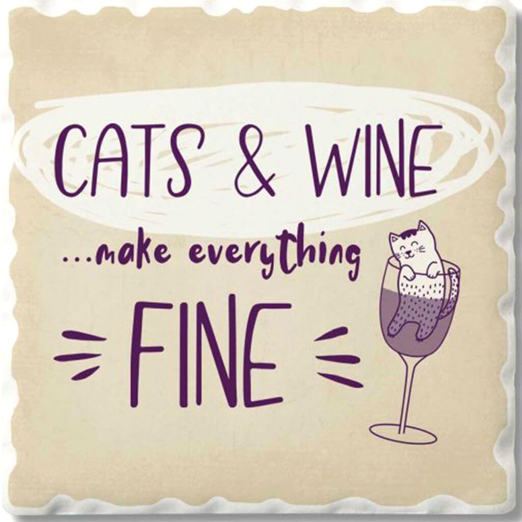 Single Tile Coaster Collection, Cats and Wine