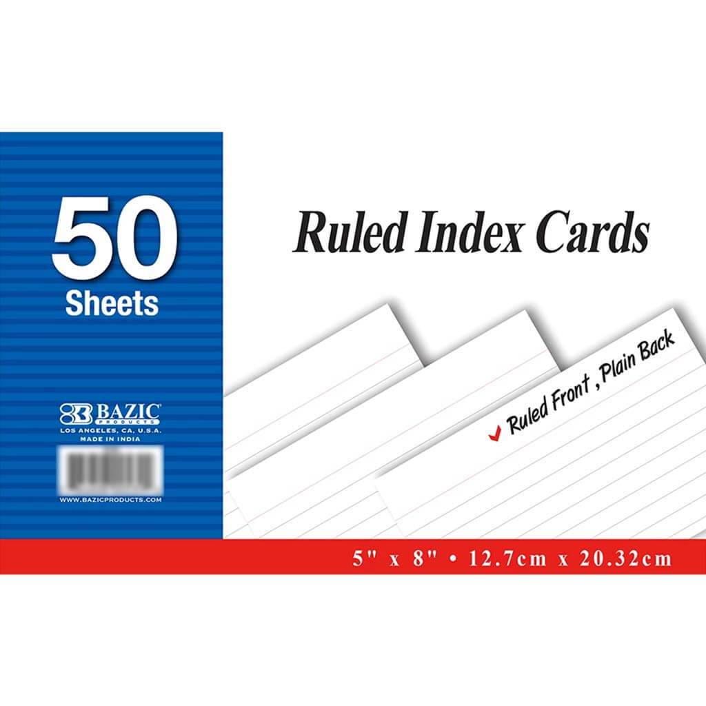 Bazic Ruled White Index Card 5in x 8in 50ct