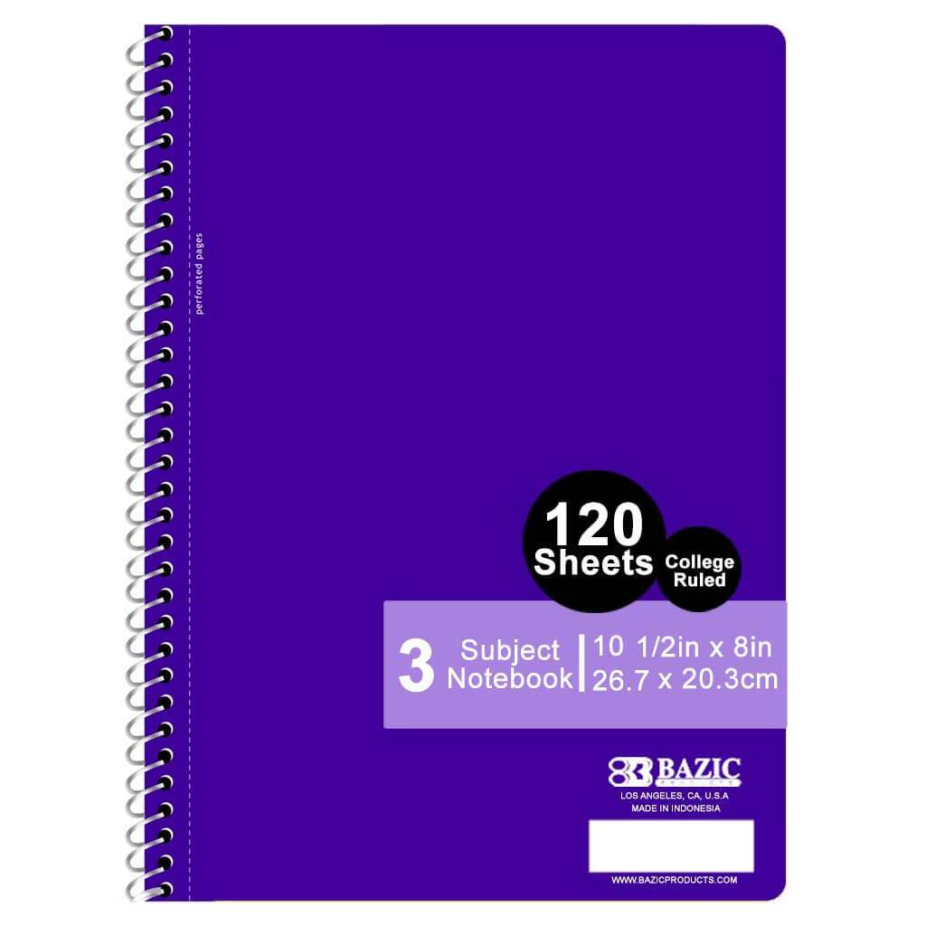 Bazic Spiral Notebook 3-­Subject 120ct