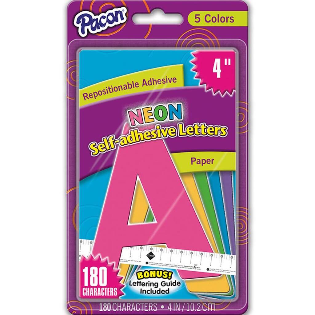 Self Adhesive Strip Paper Letters 4in Neon Colors