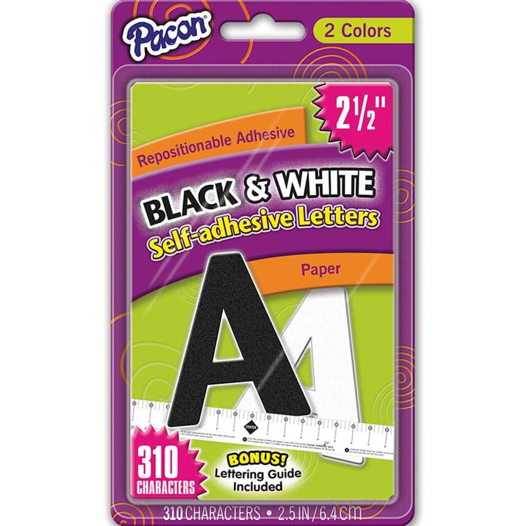 Self Adhesive Strip Paper Letters 2.5in Black and White