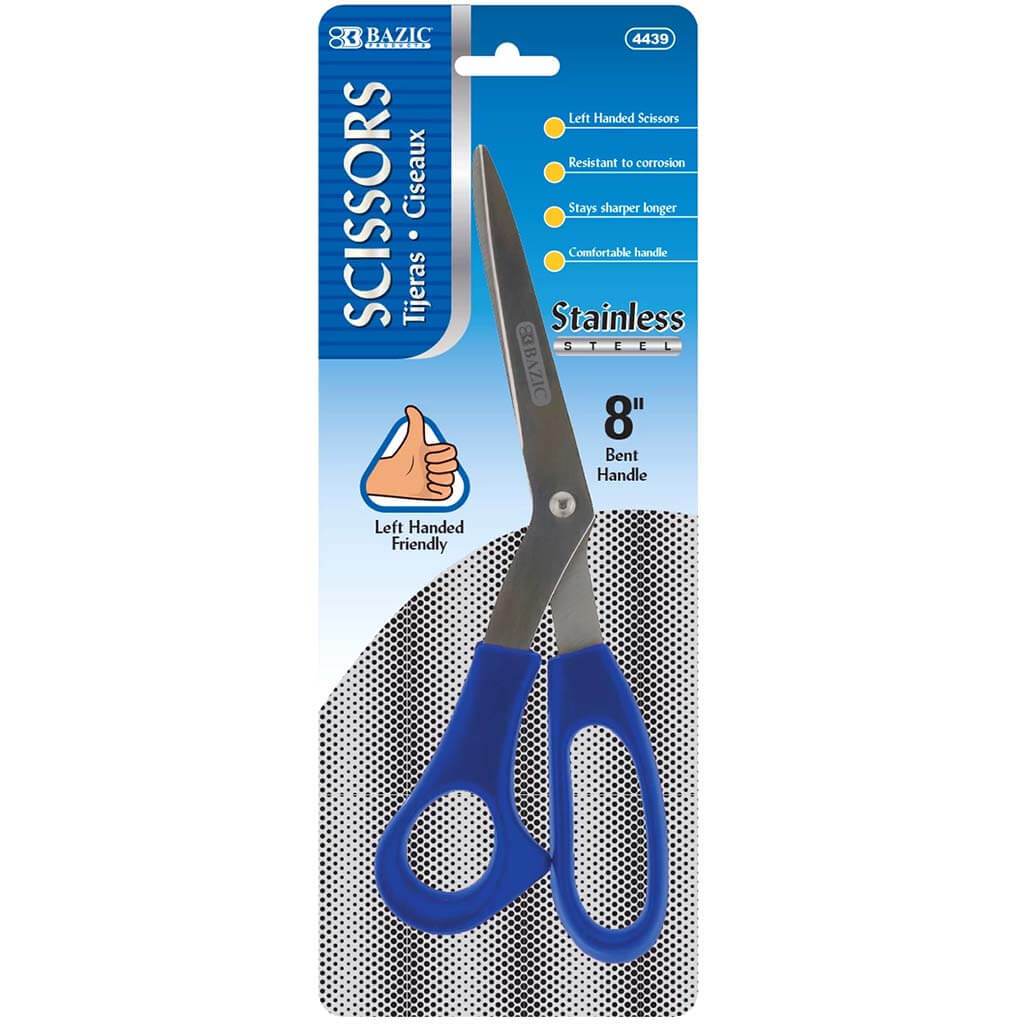 Bazic Left Handed Bent Stainless Steel Scissors 8in