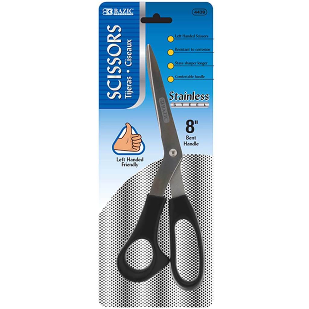 Stainless Steel Scissors Left Handed Bent 8in Black