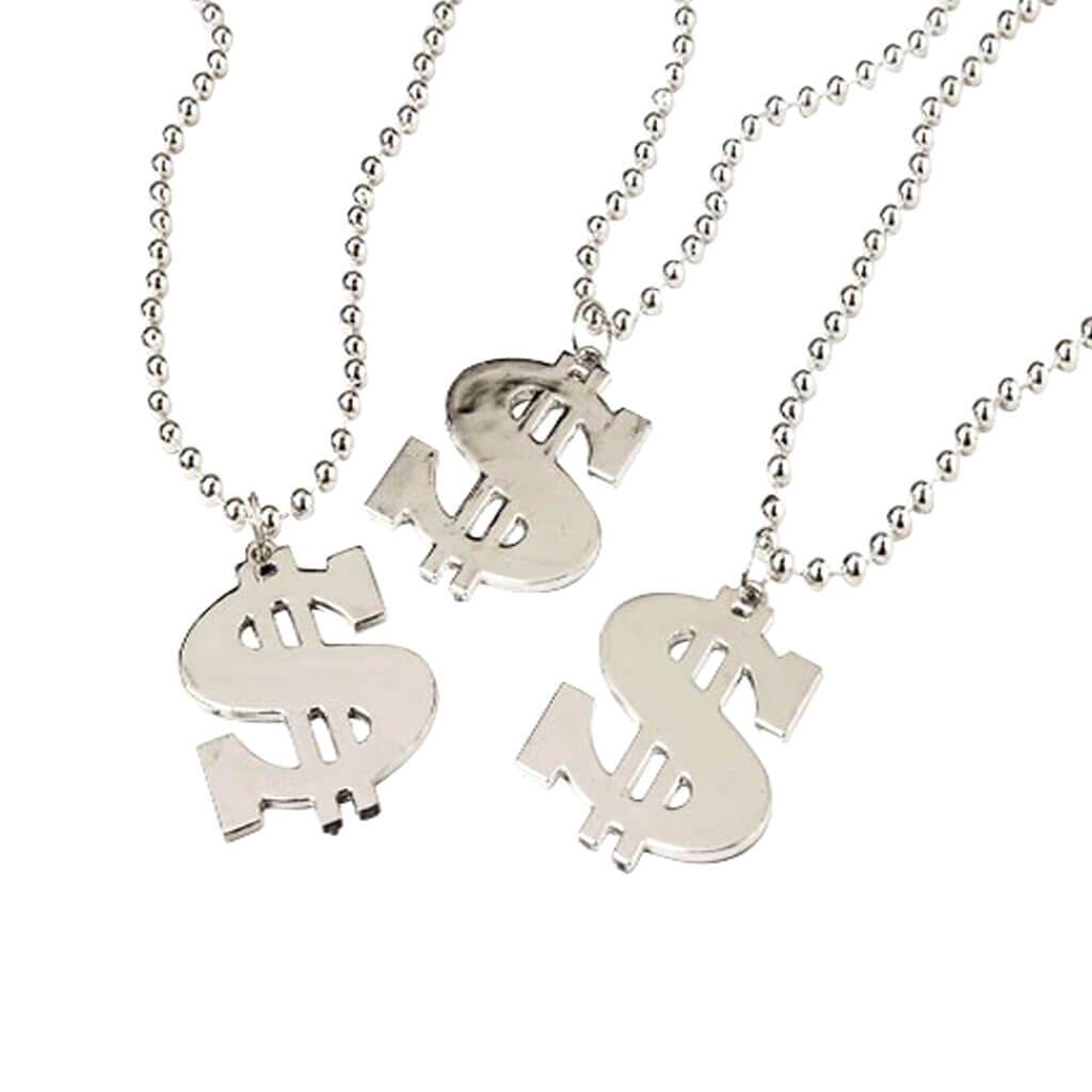 Metallic Silver Beads with Dollar Sign Pendants