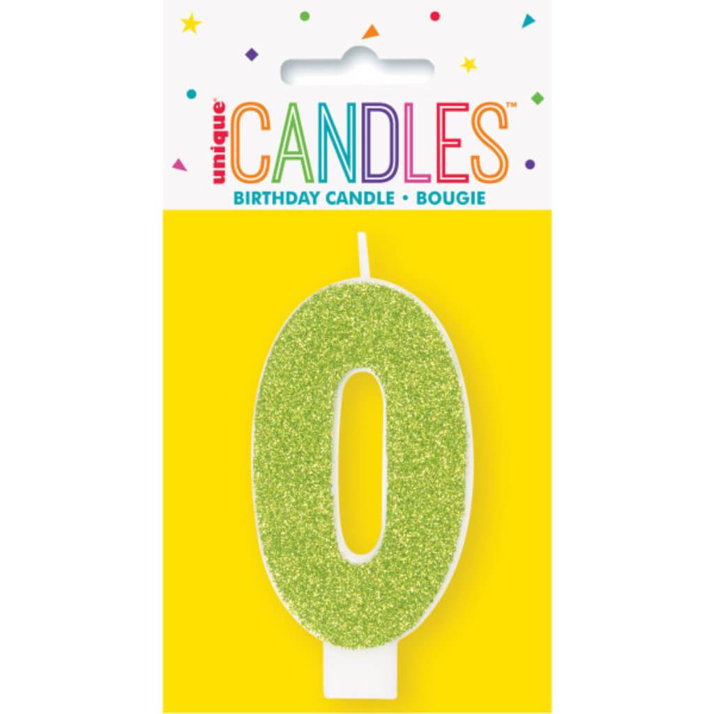 Glitter Number 0 Birthday Candle Assorted Colors