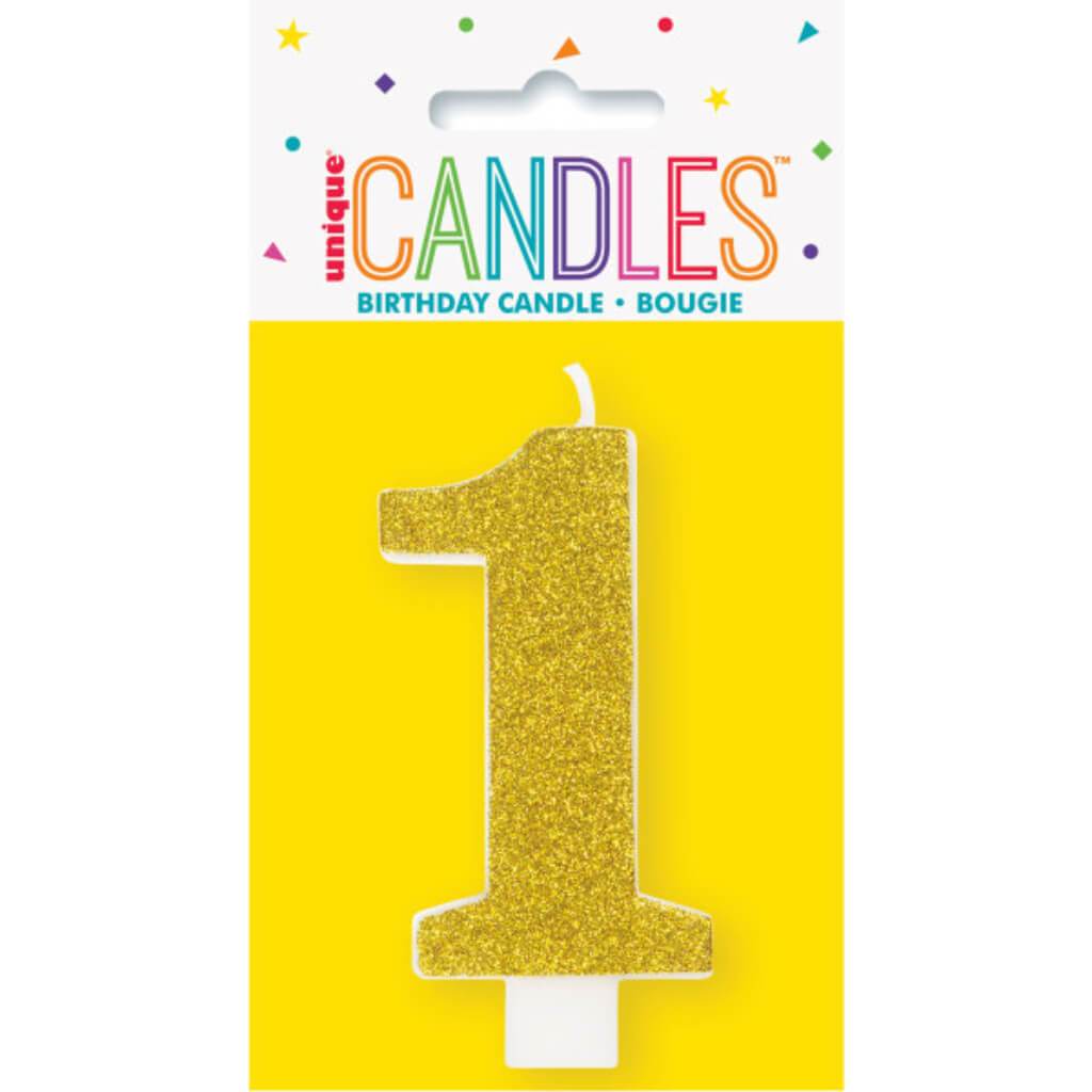 Glitter Number 1 Birthday Candle Assorted Colors