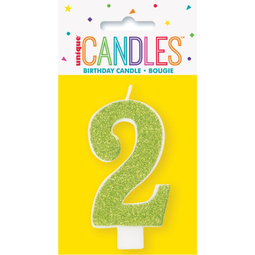 Glitter Number 2 Birthday Candle Assorted Colors