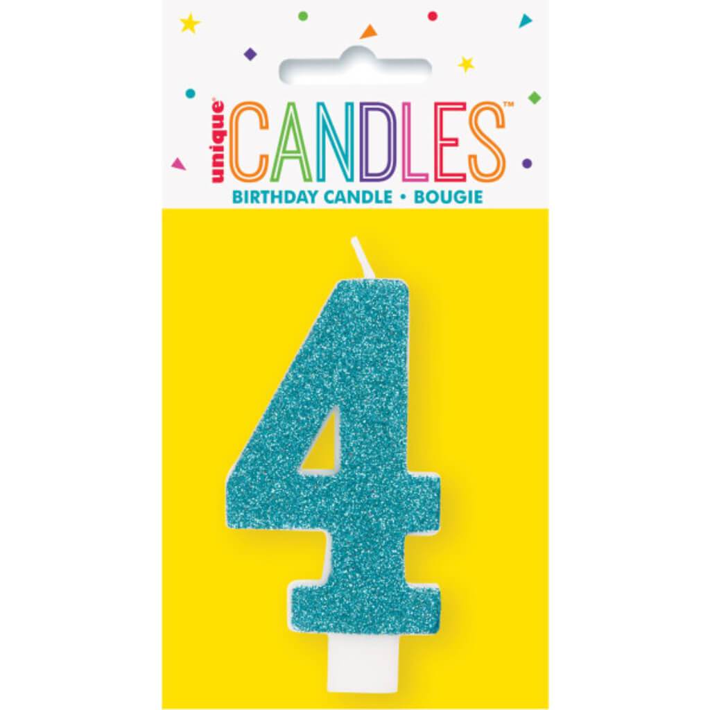 Glitter Number 4 Birthday Candle Assorted Colors