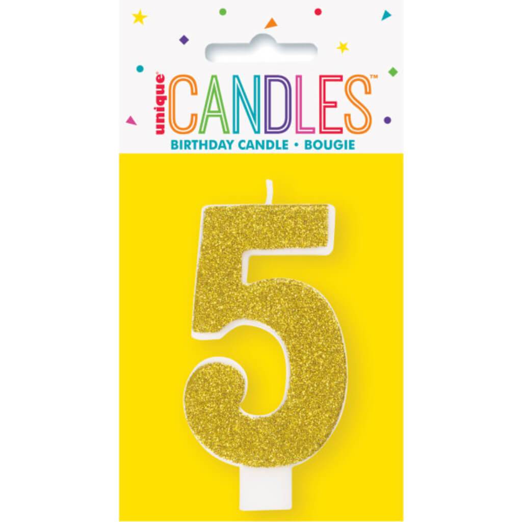 Glitter Number 5 Birthday Candle Assorted Colors