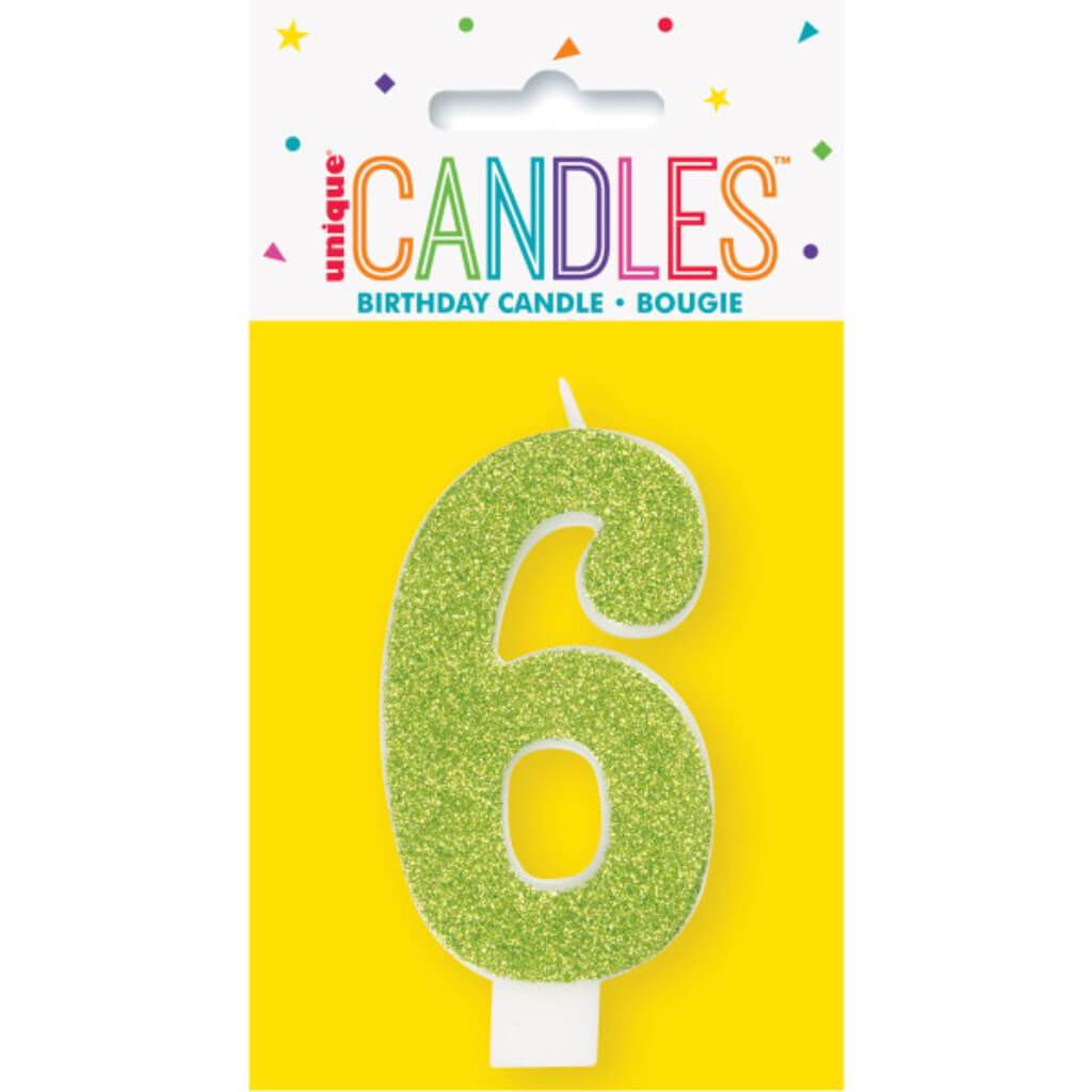 Glitter Number 6 Birthday Candle Assorted Colors