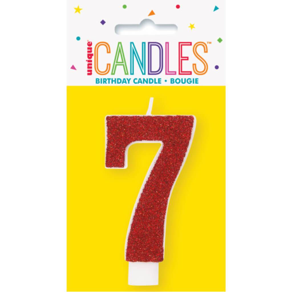 Glitter Number 7 Birthday Candle Assorted Colors