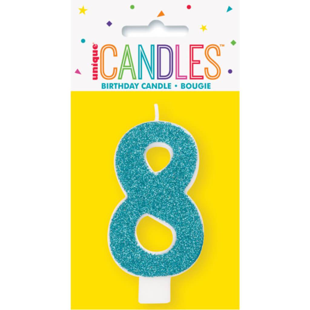 Glitter Number 8 Birthday Candle Assorted Colors