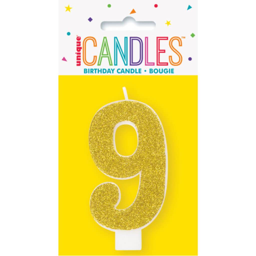 Glitter Number 9 Birthday Candle Assorted Colors