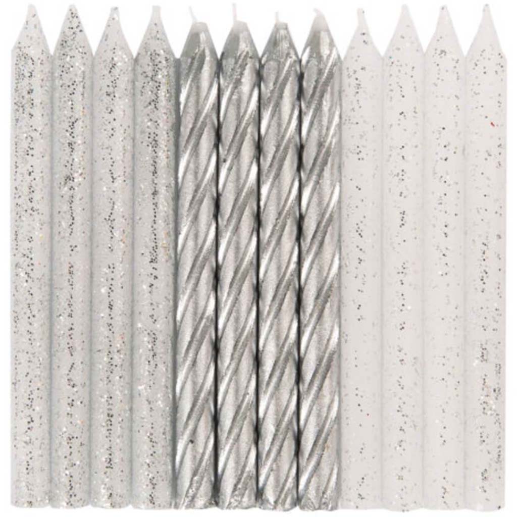 Glitter and Silver Spiral Birthday Candles Assorted 24ct