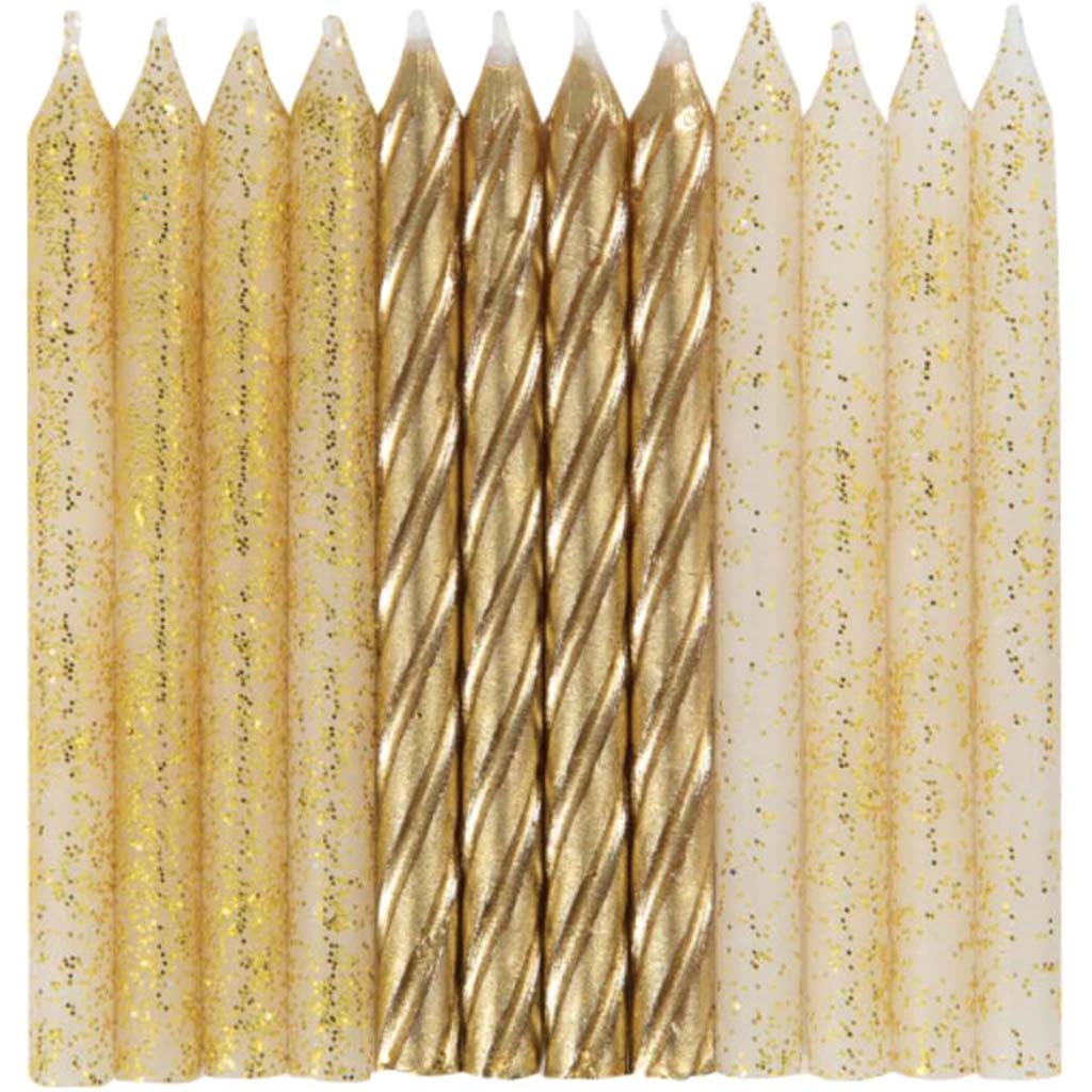 Glitter and Gold Spiral Birthday Candles Assorted 24ct