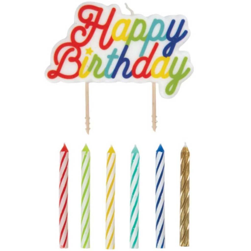 Multi Colored Birthday Candles and Large Happy Birthday Pick Candle 12ct