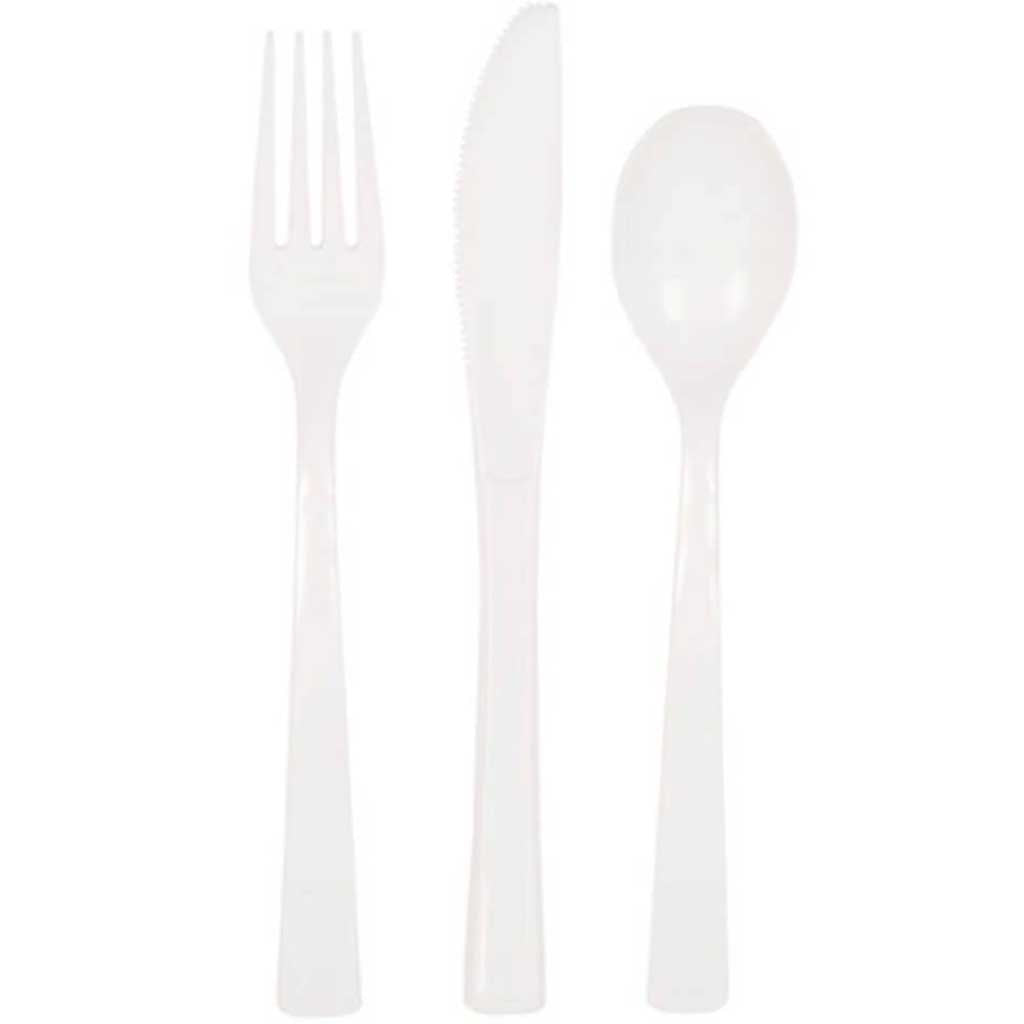 White Solid Assorted Plastic Cutlery 18ct