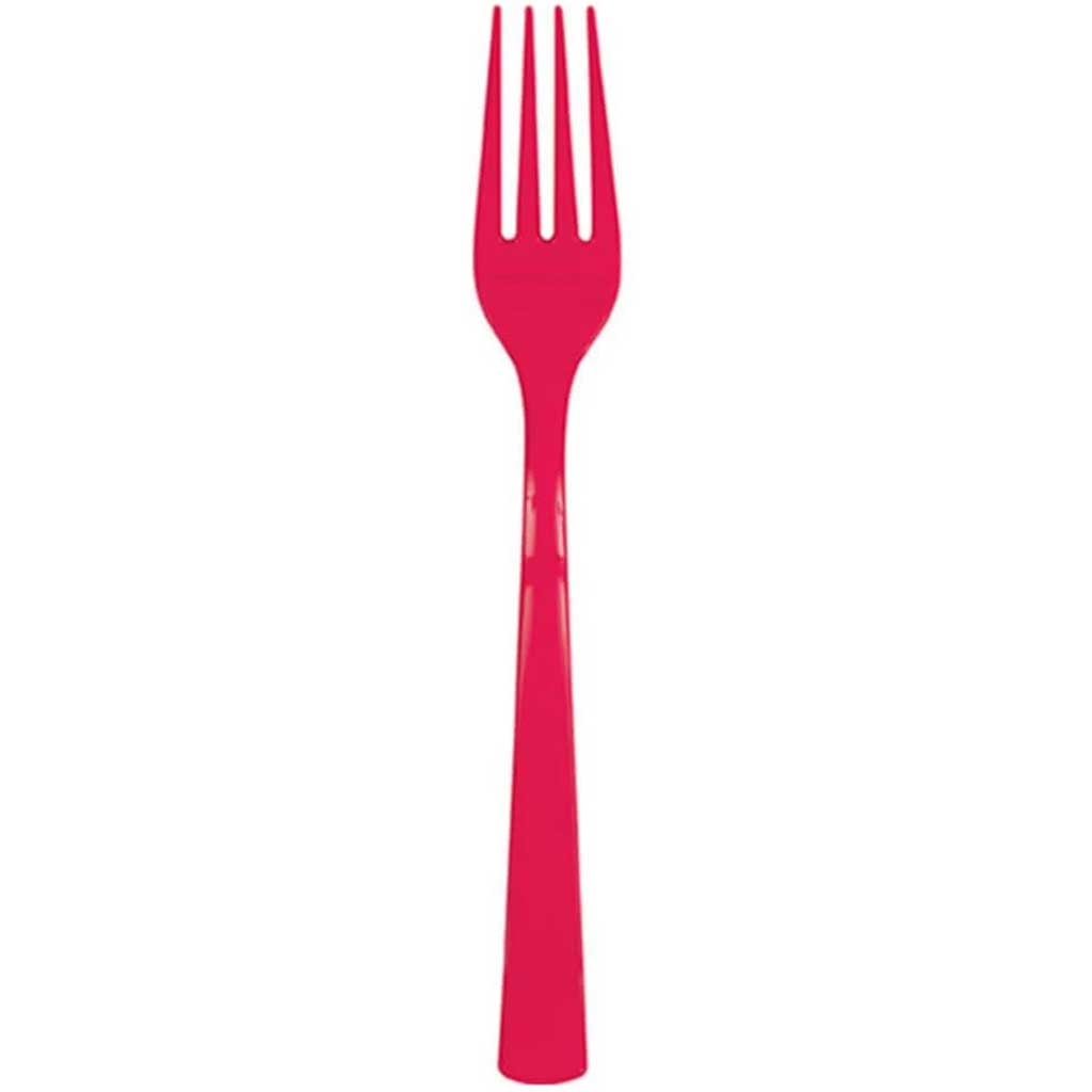 Ruby Red Solid Plastic Forks 18ct