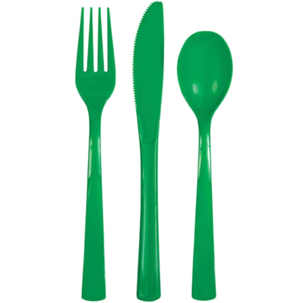 Emerald Green Solid Assorted Plastic Cutlery 18ct