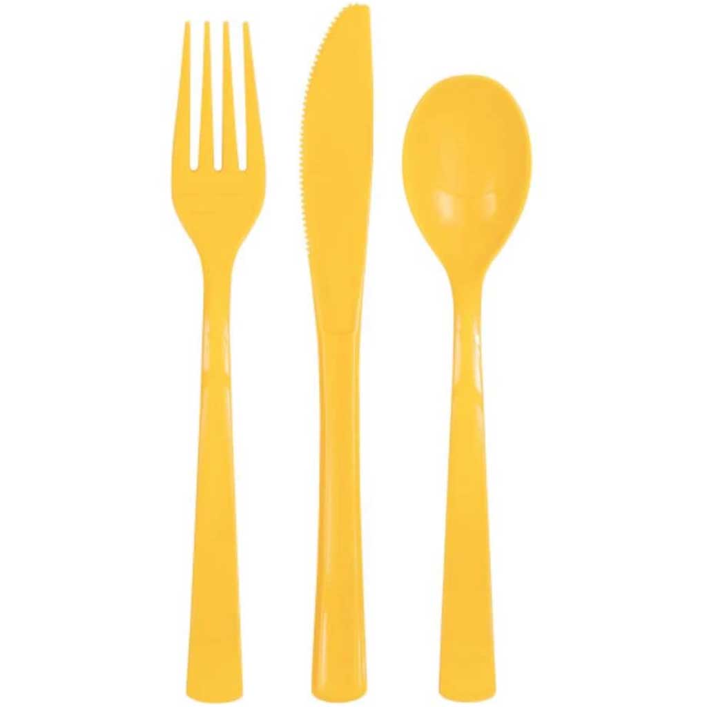 Sunflower Yellow Solid Assorted Plastic Cutlery 18ct