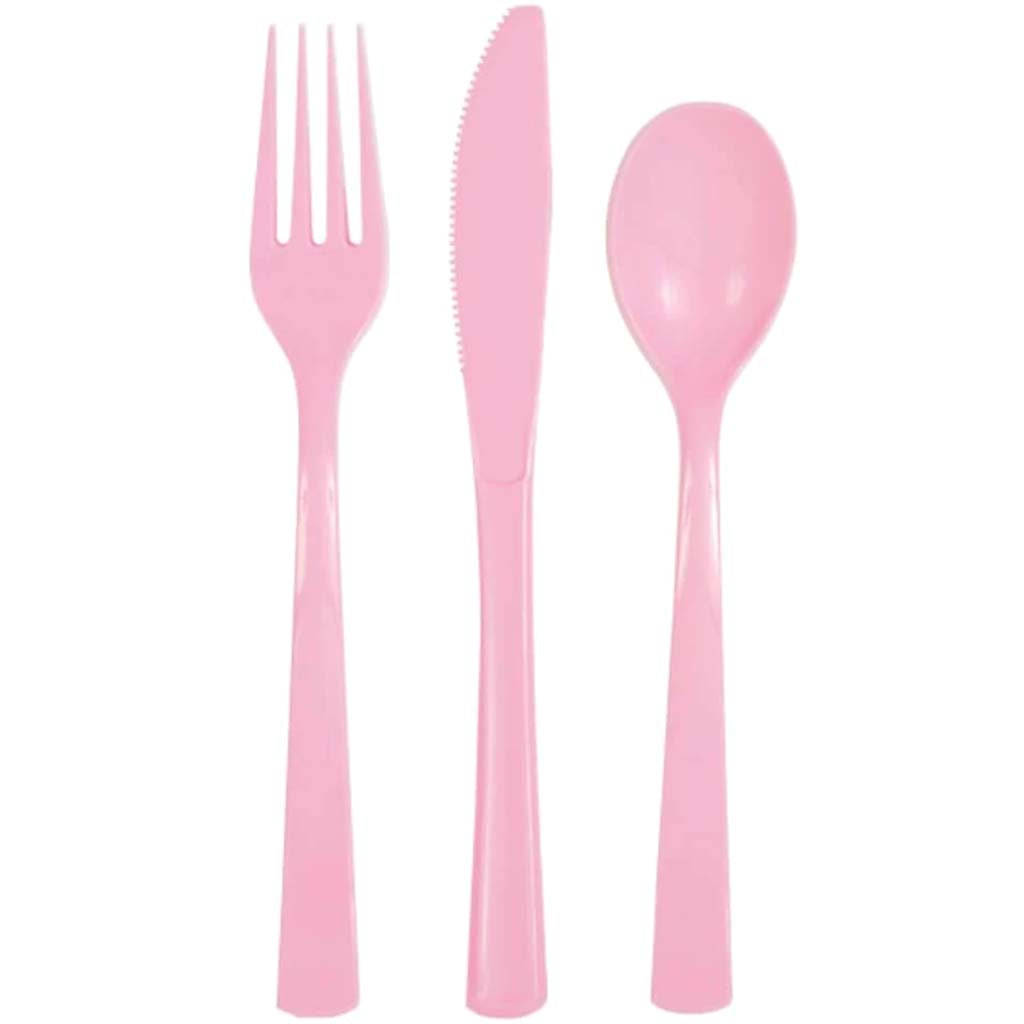 Lovely Pink Solid Assorted Plastic Cutlery 18ct