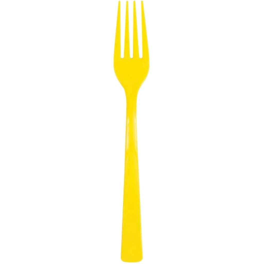 Neon Yellow Solid Plastic Forks 18ct