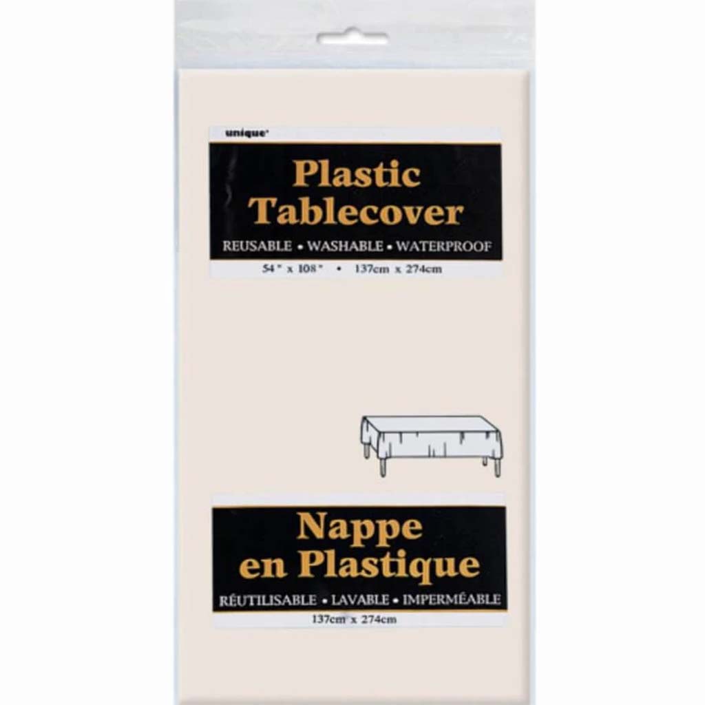 Ivory Solid Rectangular Plastic Table Cover 54in x 108in