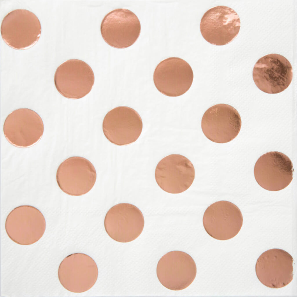 Rose Gold Foil Dots Beverage Napkins Foil Stamped 16ct