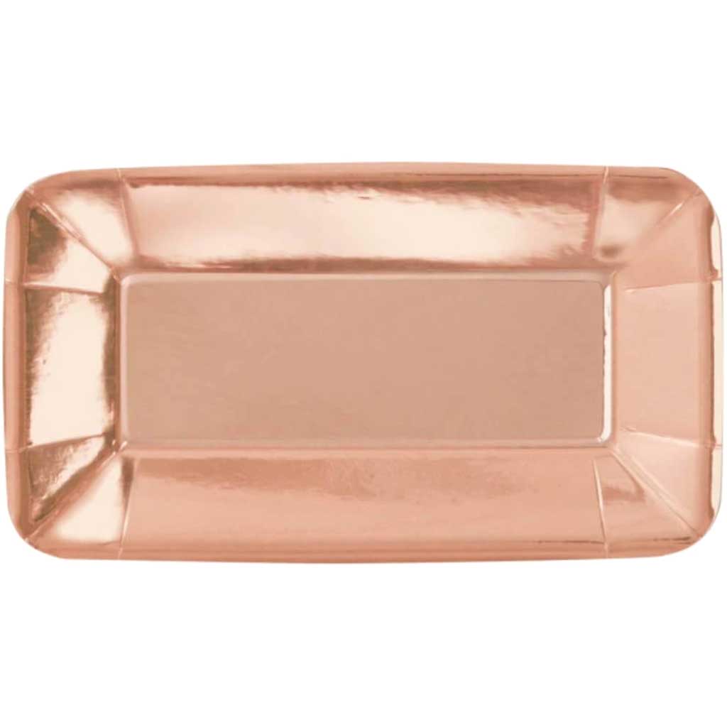 Rose Gold Foil Rectangular  Appetizer Plates Foil Board 9in x 5in 8ct