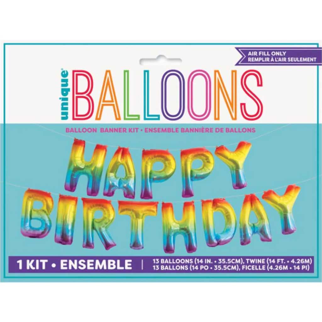 Rainbow Foil Happy Birthday Letter Balloon Banner Kit 14in