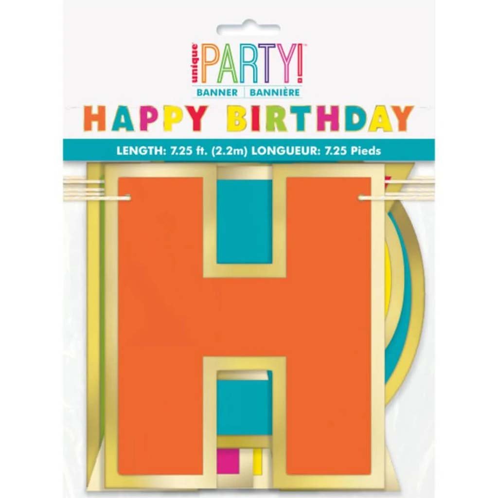 Gold Foil &amp; Rainbow Happy Birthday Banner 7.25ft