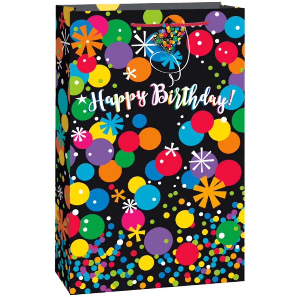 Black Bright Stars &amp; Dots Happy Birthday Extra Jumbo Gift Bag