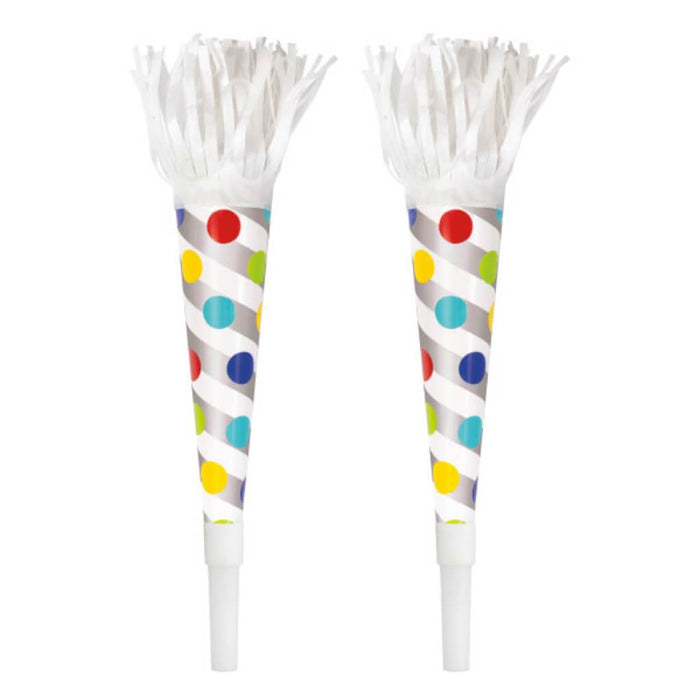 Dots Foil Horns with Fringe 6ct