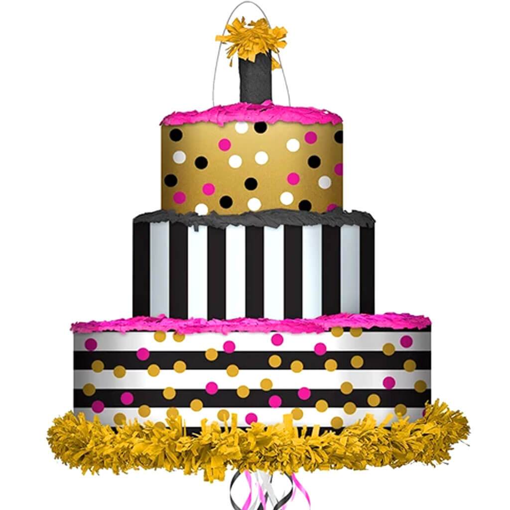 Pink &amp; Gold Cake Pull Pinata