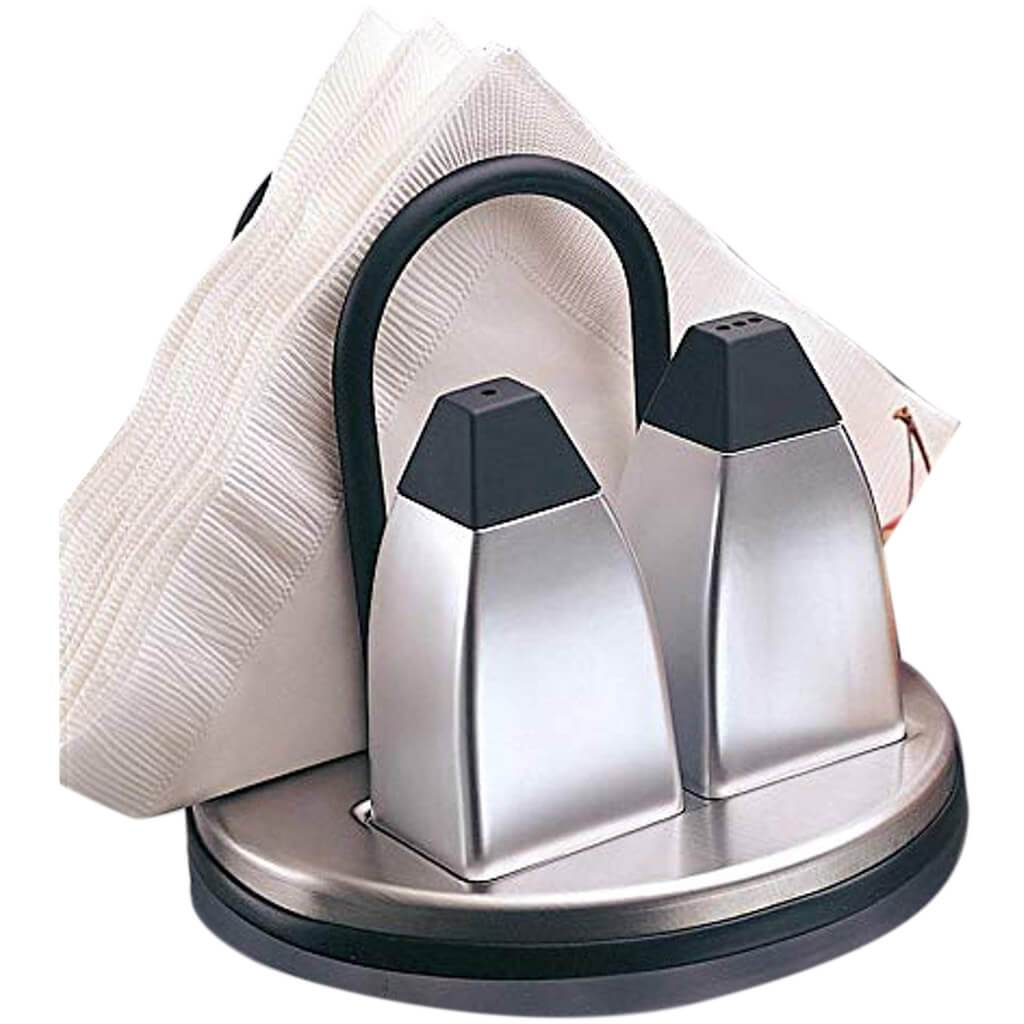 Stainless Steel Salt &amp; Pepper Shaker Set with Napkin Holder