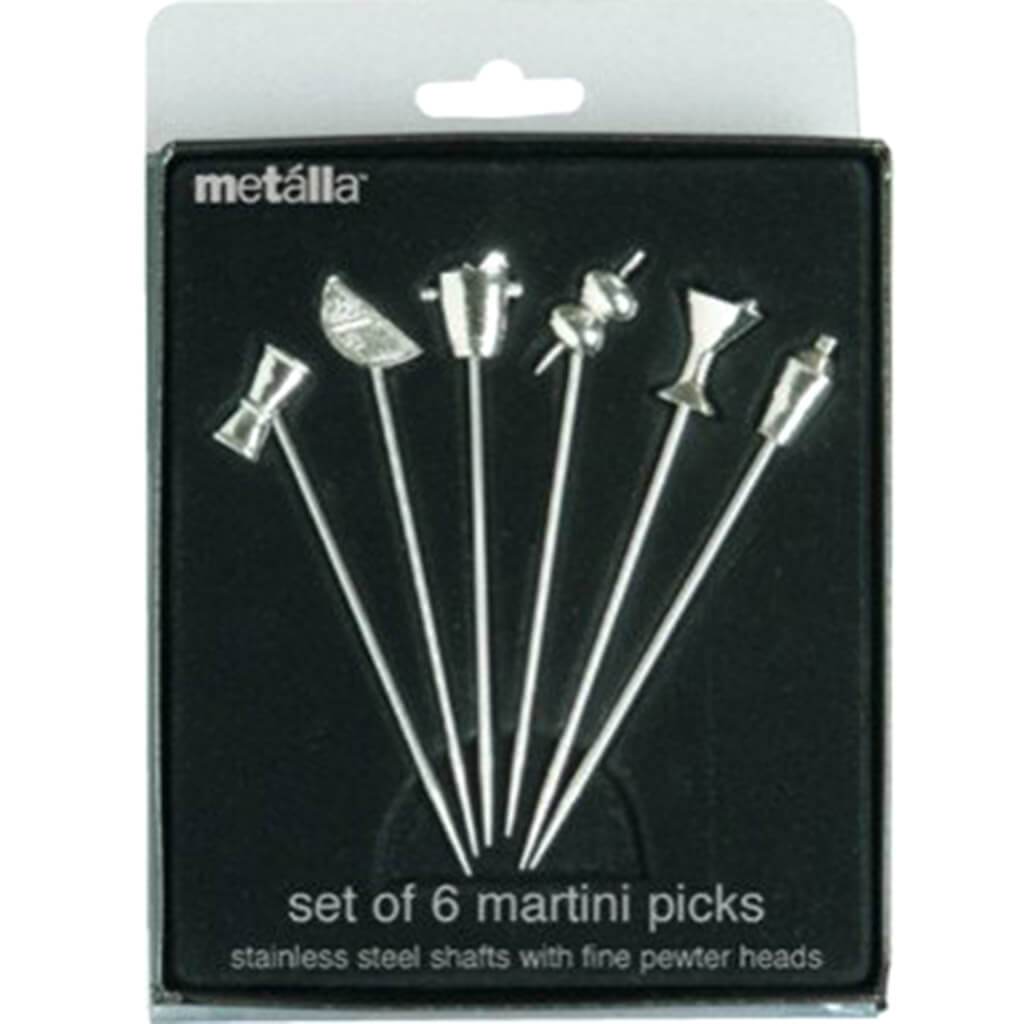 Stainless Steel Pewter Martini Picks, Set of 6