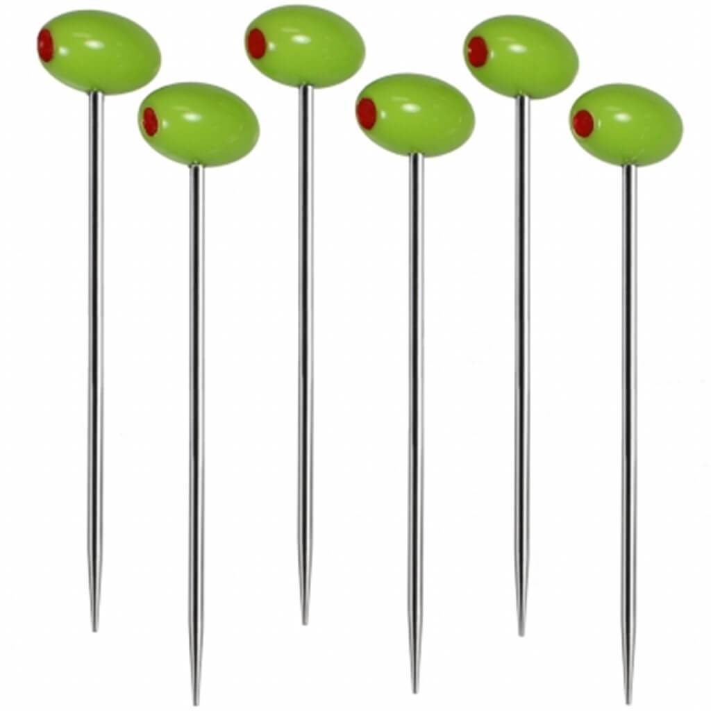 Olive Stainless Steel Martini Picks, Set of 6