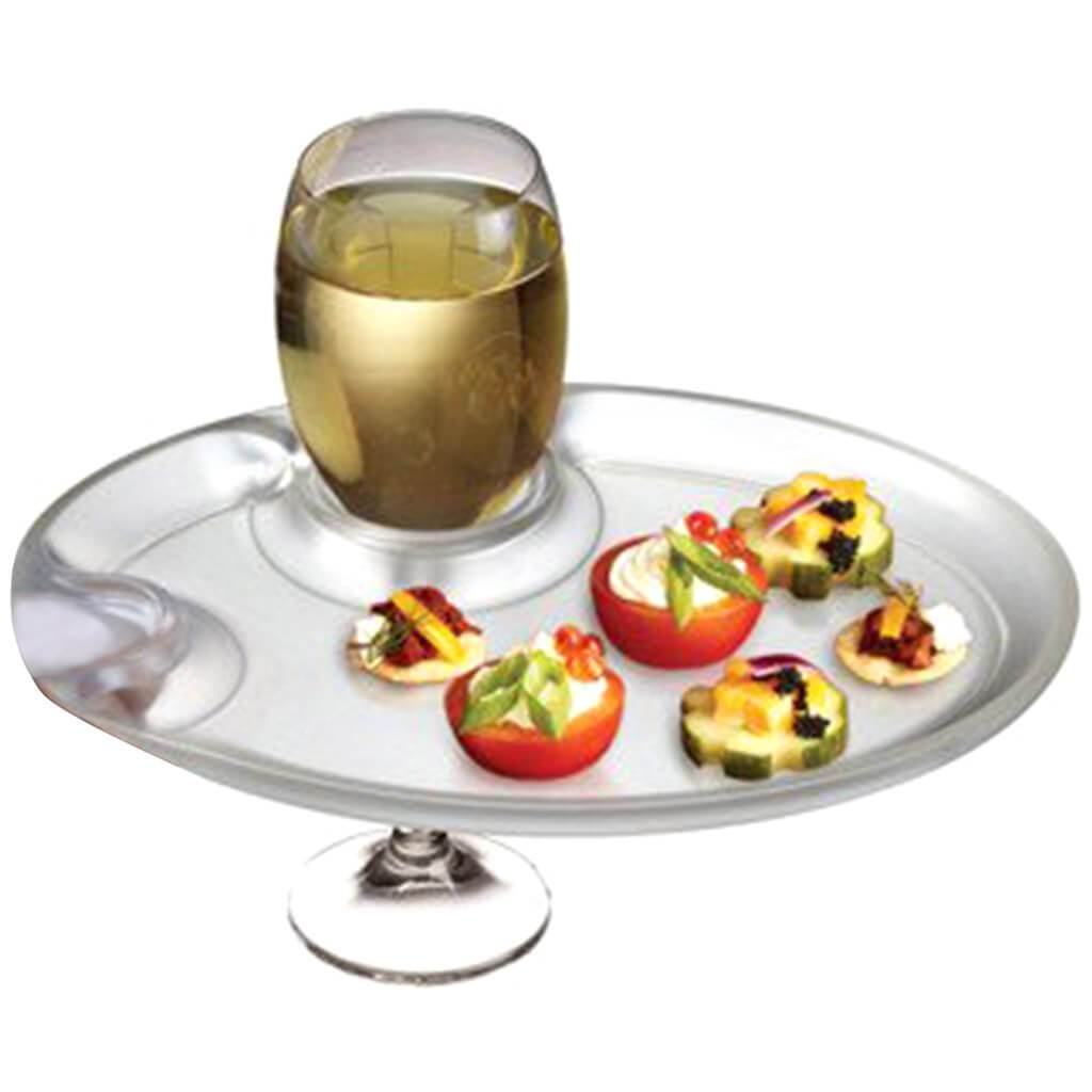 Prodyne Plate with Cup &amp; Mouth Wine N'Dine Clear, 25cm x 19cm